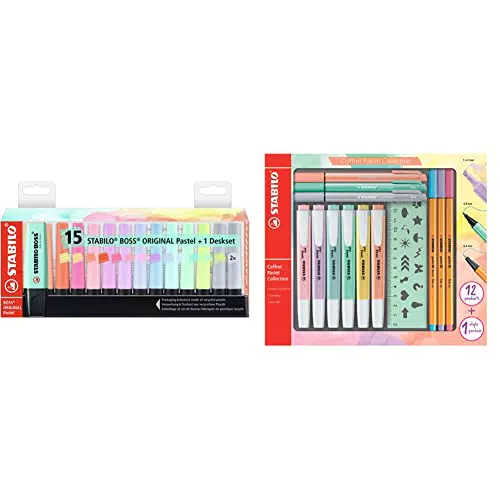 Stabilo Evidenziatore BOSS ORIGINAL Pastel Desk-Set 15 Evidenziatori Pastel & Pastel Collection Set  Confezione mista 13 pezzi: 6 swing cool pastel