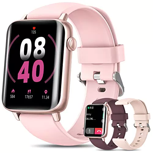 SWGOTA Smartwatch Donna Chiamata Bluetooth 5.1 e Risposta Vivavoce, 3 Cinturini, 1.7" HD Smart Watch IP68 con Cardiofrequenzimetro SpO2, Notifiche Messaggi WhatsApp Contapassi Calorie Android iOS Rosa