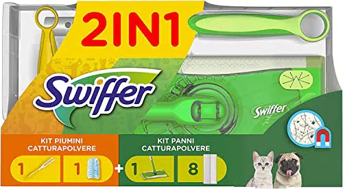 Swiffer Panni Catturapolvere, 1 Scopa E 8 Ricariche Dry