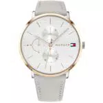 Tommy Hilfiger Orologio Analogico Multifunzione al Quarzo da Donna con Cinturino in Pelle Grigio - 1781946