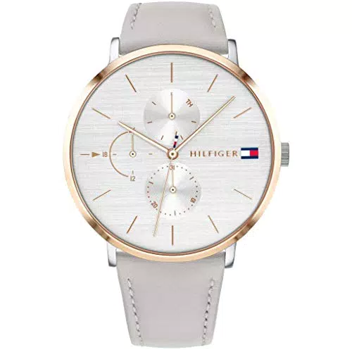 Tommy Hilfiger Orologio Analogico Multifunzione al Quarzo da Donna con Cinturino in Pelle Grigio - 1781946