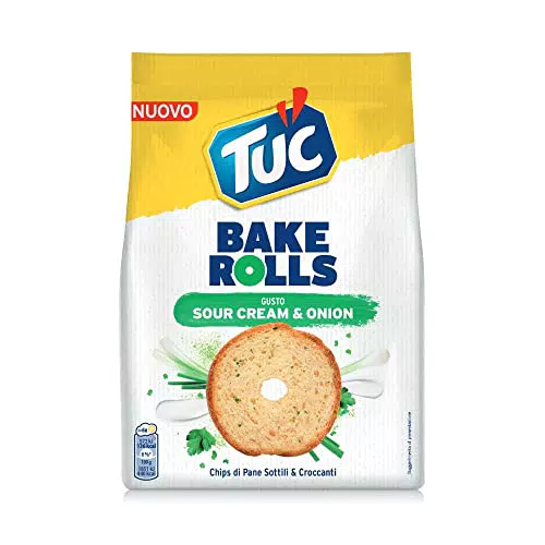 Tuc Bake Rolls, Gusto Sour Cream e Onion, Chips di Pane Cotte al Forno