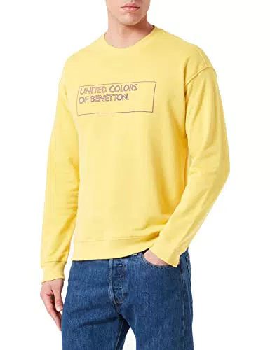 United Colors of Benetton Felpa con cappuccio Uomo, Giallo Mais, XS