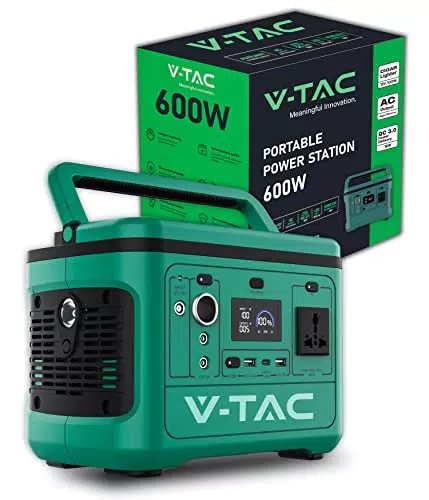 V-TAC Centrale Elettrica Portatile Power Station 600W - Batteria di Accumulo 568Wh - Potenza Max 1000W - AC:220V - Display LED - Ricarica con Pannello Fotovoltaico Opzionale o Alimentatore Corrente