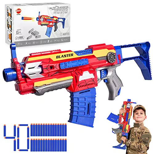 VATOS Pistola Giocattolo per Pistole Nerf Pistole Automatiche per Bambini Gioco di Tiro Elettrico Foam Blaster con 40 Pezzi Freccette Regali all'aperto per Ragazzi Ragazze 6-12 Anni Adulti