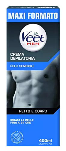 Veet For Men Crema Depilatoria per Uomo Pelli Sensibili, 2 x 200 ml