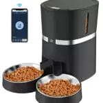 WellToBe Wifi Distributore Automatico di Cibo per Due Gatti, Timer e di Registrazione del Suono Fino a 6 pasti al Giorno -Black