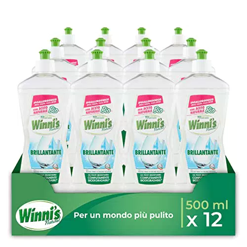 Winni's - Additivo Brillantante Lavastoviglie Ipoallergenico, 500 ml x 12 Confezioni