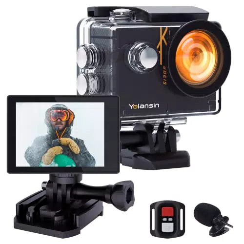 Yolansin Action Cam - HD 4K Fotocamera 20MP 40M Impermeabile Sott'acqua EIS Sport Camera con Grandangolo 170° DV Telecomando WiFi 2.4G Videocamera da Casco 2x1200 mAh Batterie Accessori Completi