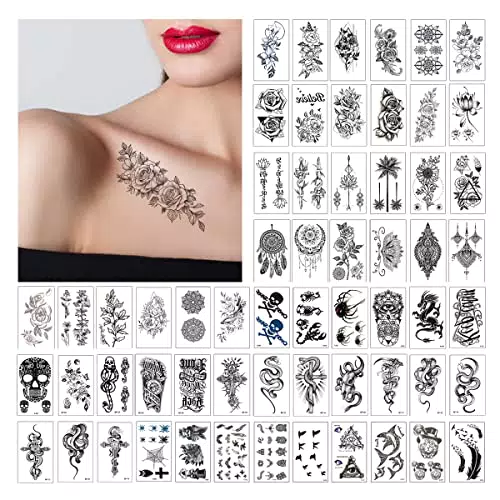 60 Fogli Tattoo Temporanei Imperméable 3D Tatuaggi Temporanei Donna Fleurs