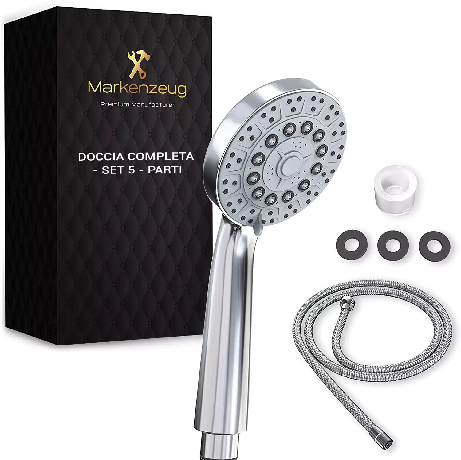 Soffione doccia premium MARKENZEUG con tubo da 1,6 m