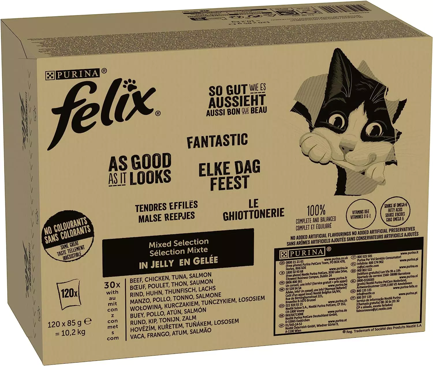 Purina Felix Le Ghiottonerie Cibo Umido per Gatti con Manzo, Pollo, Tonno, Salmone, 120 buste da 85g
