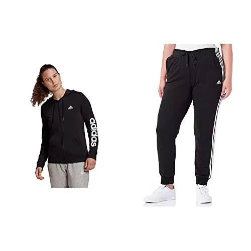 adidas Essentials Full, Felpa con Cappuccio E Zip Donna, M + , Pantaloni della Tuta Donna, Nero Bianco, M