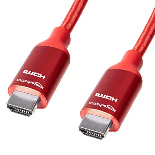 Amazon Basics - Cavo intrecciato HDMI, ad alta velocità, rosso, 0,9 metri