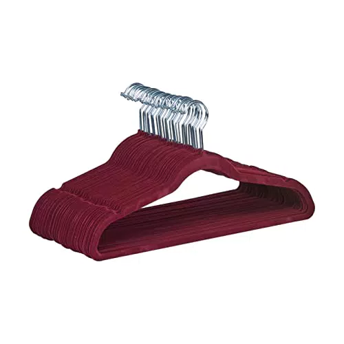 Amazon Basics - Confezione da 30 grucce con superficie antiscivolo in velluto - Bordeaux/Argento