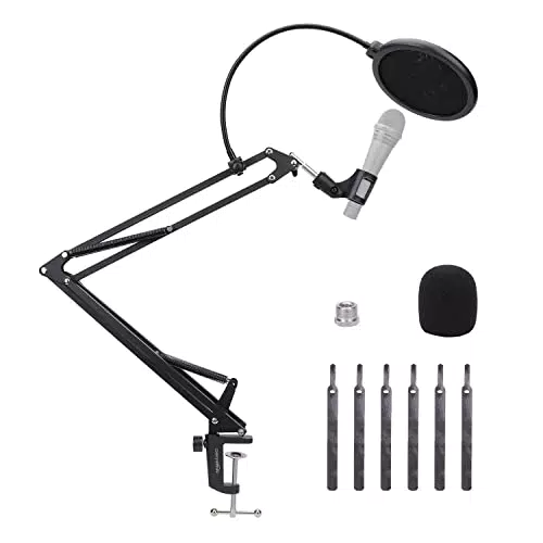 Amazon Basics - Supporto per microfono con filtro antipop e braccio da 14"