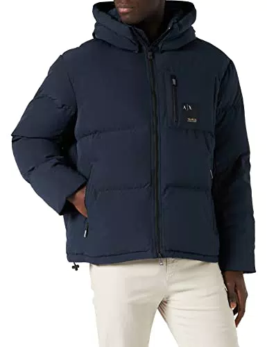 ARMANI EXCHANGE Giaccone con Cappuccio Rimovibile da uomo, blu, XL