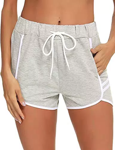 Aseniza Pantaloncini da Donna, Pantaloncini Sportivi Donna in Cotone Comodo Pantaloncini Pigiama Donna a Righe Pantaloncini Corsa Donna con Tasche S-XXL