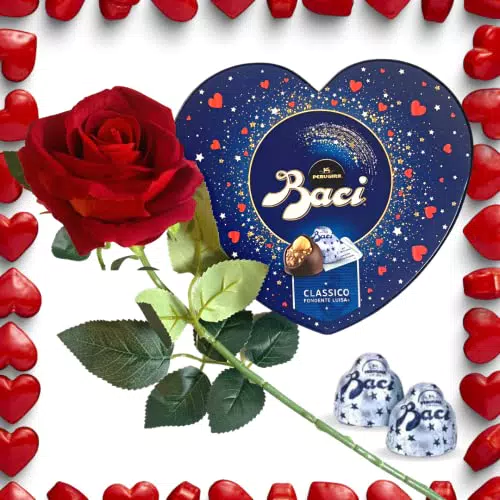 Baci Perugina Confezione Regalo con Rosa Artificiale Realistica Effetto Velluto