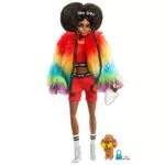 Barbie Extra Doll #1 in Furry Rainbow Coat with Pet Poodle
