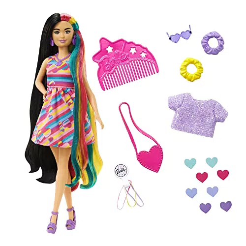 Barbie - Super Chioma Bambola Petite con abito a cuori