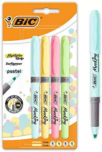 BIC Intensity, Highlighter Grip, Evidenziatori Pastello Colorati