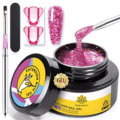 BORN PRETTY Gel Ricostruzione Unghie, Brillantini Rosa
