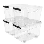 Cetomo 35L* 3 Scatola portaoggetti in plastica Tote Organizzatore Contenitore con coperchio durevole e Fibbie a chiusura sicura