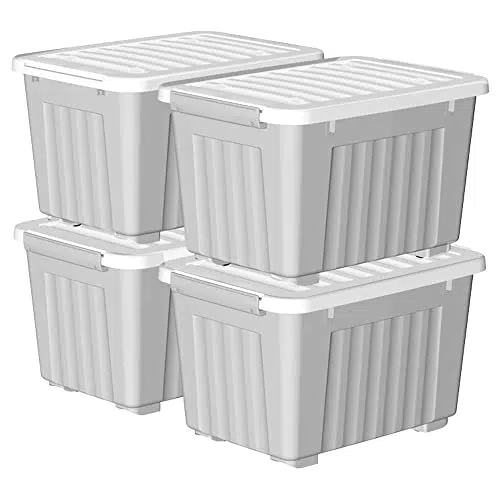 Cetomo 55L* 4 Scatola portaoggetti in plastica grigia Tote Organizzatore Contenitore con coperchio durevole e fibbie di chiusura sicura