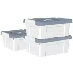 Cetomo Scatola portaoggetti in plastica da 20 l* 3, contenitore organizzativo con coperchio durevole e fibbie di chiusura sicure