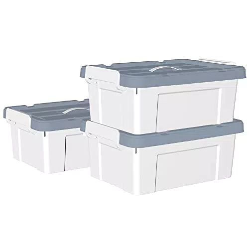Cetomo Scatola portaoggetti in plastica da 20 l* 3, contenitore organizzativo con coperchio durevole e fibbie di chiusura sicure