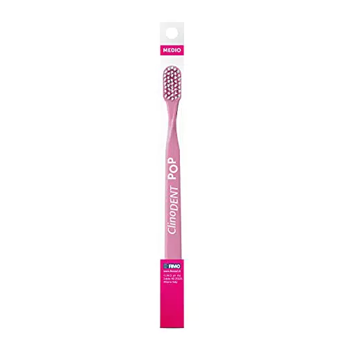 Clinodent Pop - Spazzolino da Denti di Alta Qualità - Setole in Tynex di Durezza Media Smussate in Punta - 1 Spazzolino Colore Rosa