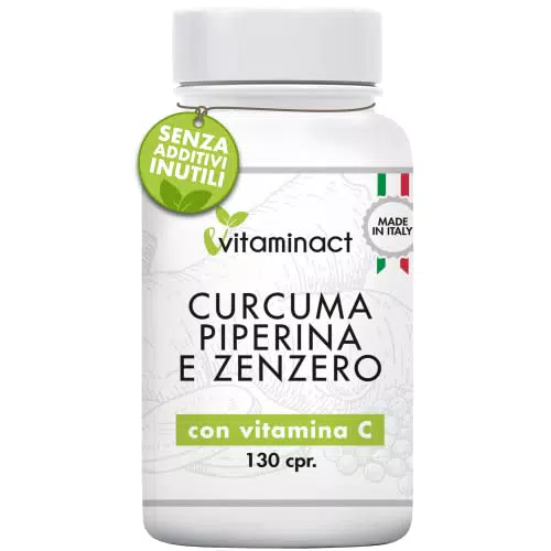 Curcuma Piperina Plus Zenzero Vitamina C-130 cpr-Altissimo Dosaggio Naturale Di Estratto Curcuma 1280