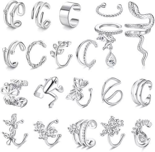 Diamday Orecchio Polsini Per Le Donne Non Perforante Regolabile Orecchio Clip Ragazze Finto Elica Cartilagine Orecchini Si Adatta Orecchie Sensibili Orecchini Wrap Gioielli Set Argento