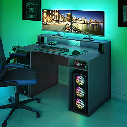 Dmora Scrivania Moderna per PC da Gaming, Porta CD, Ripiani