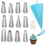 FINDIR 14pcs Beccucci per Pasticceria Sac à Poche in Silicone Beccucci in Acciaio Inox Sac à Poche Riutilizzabili Ugelli Torte per Decorazione Torte Cupcake Biscotto Crema al Cioccolato