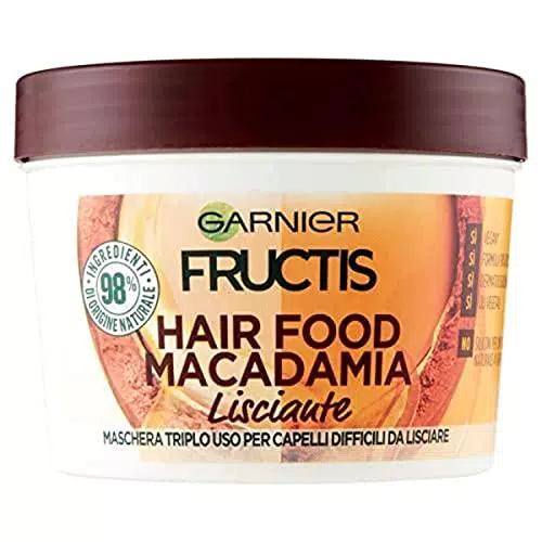 Garnier Maschera Lisciante Fructis Hair Food, Maschera disciplinante 3in1 con formula vegana per capelli difficili da lisciare