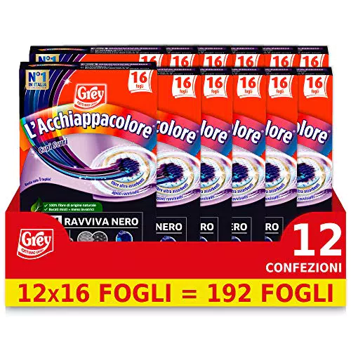 Grey Acchiappacolore Ravviva Nero, Confezione Risparmio 12 Confezioni Da 16 Fogli