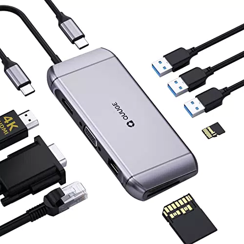 Hub USB C Adattatore Multiporta, QUUGE Docking Station 9 in 1 per Laptop con 3 USB 3.0