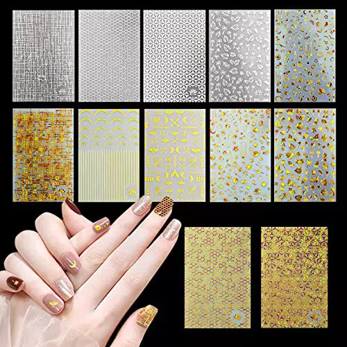 inodiref 12 Fogli 3D Autoadesivo per Nail Art