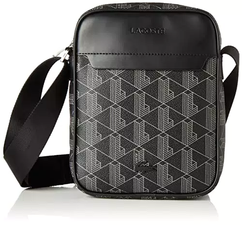 Lacoste NH3653LX, Borsa Crossover Uomo, Allover Monogram Noir Gri