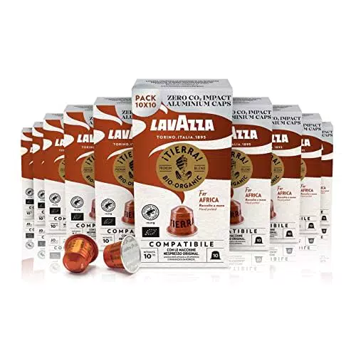Lavazza, ¡Tierra! For Africa, 100 Capsule di Caffè in Alluminio Compatibili con Macchine Nespresso