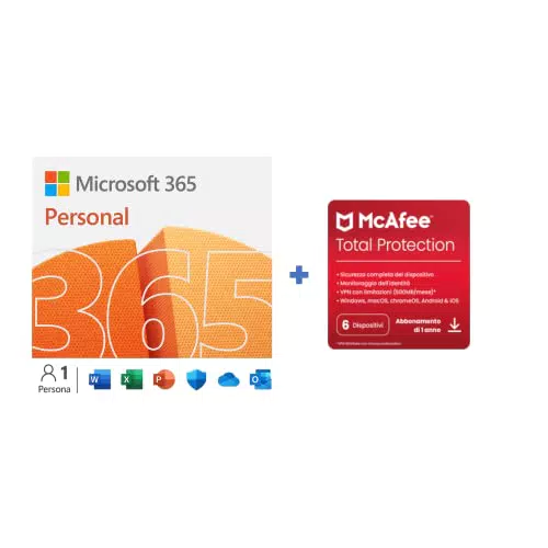 Microsoft 365 Personal, 1 abbonamento annuale + McAfee Total Protection