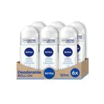 NIVEA Pure Invisible Roll-On deodorante, 6 x 50 ml