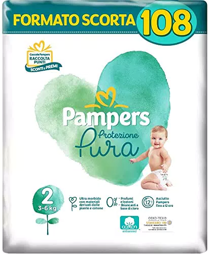 Pampers Protezione Pura, 108 Pannolini, Taglia 2 (3-6 Kg)