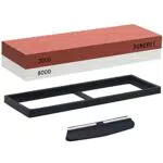 Pietra Affilacoltelli Professionale a Grana 3000/8000, 2-in-1 con Base in Silicone Antiscivolo & Guida Angolare
