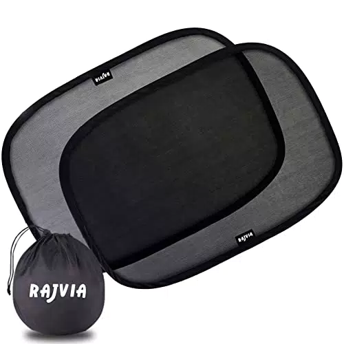 Rajvia Parasole Auto per bambini - Extra scuro con protezione UV certificata - Set di 2 Tendine Parasole autoadesivi per bambini