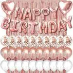 Rose Gold Birthday Party Decoration, Happy Birthday Banner