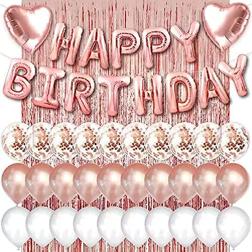 Rose Gold Birthday Party Decoration, Happy Birthday Banner