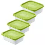 Rotho Domino Set di 4 Vasetti Freezer con Coperchio, Verde/Trasparente
